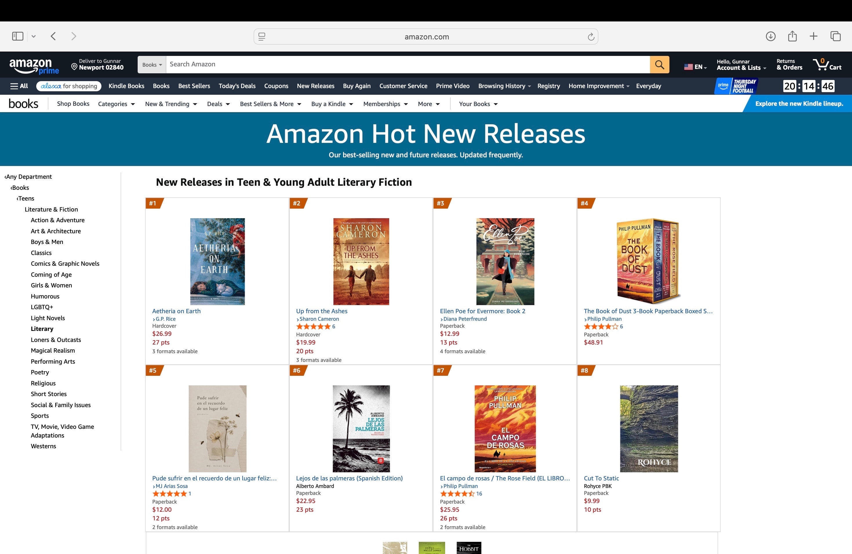 Aetheria on Earth listed as #1 on Amazon Hot New Releases in Teen & Young Adult Literary Fiction